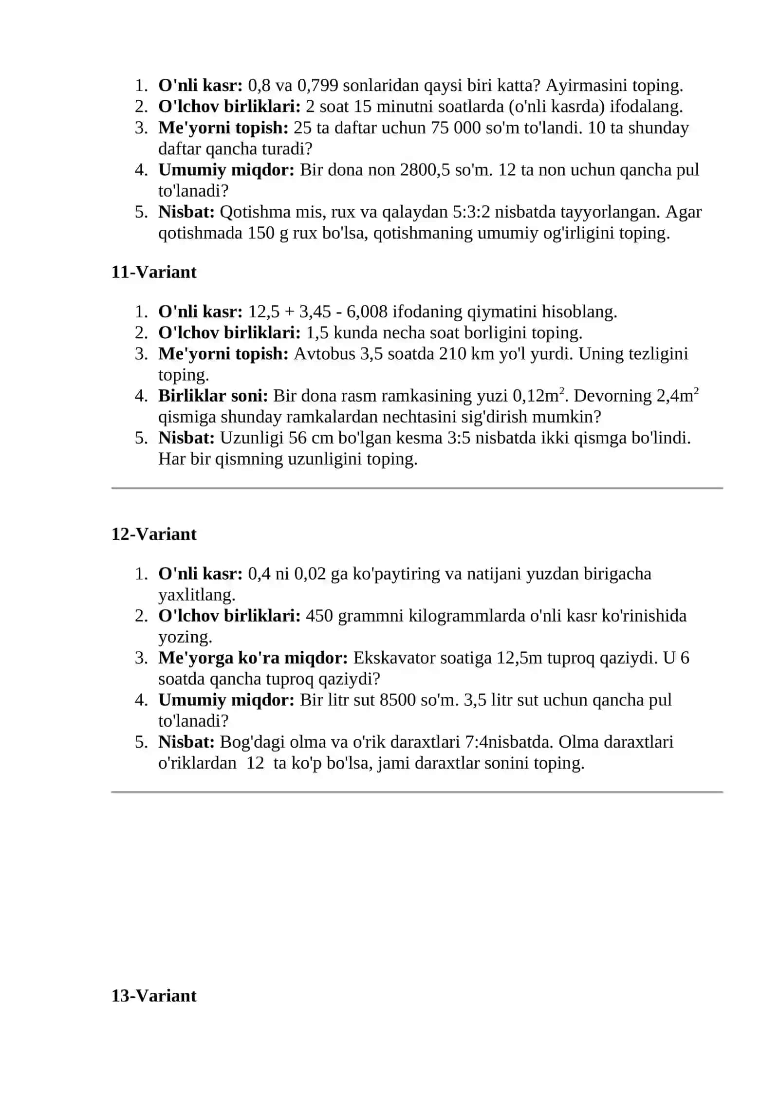 5-sinflar uchun 3-chorak nazorat ishi savollari 4