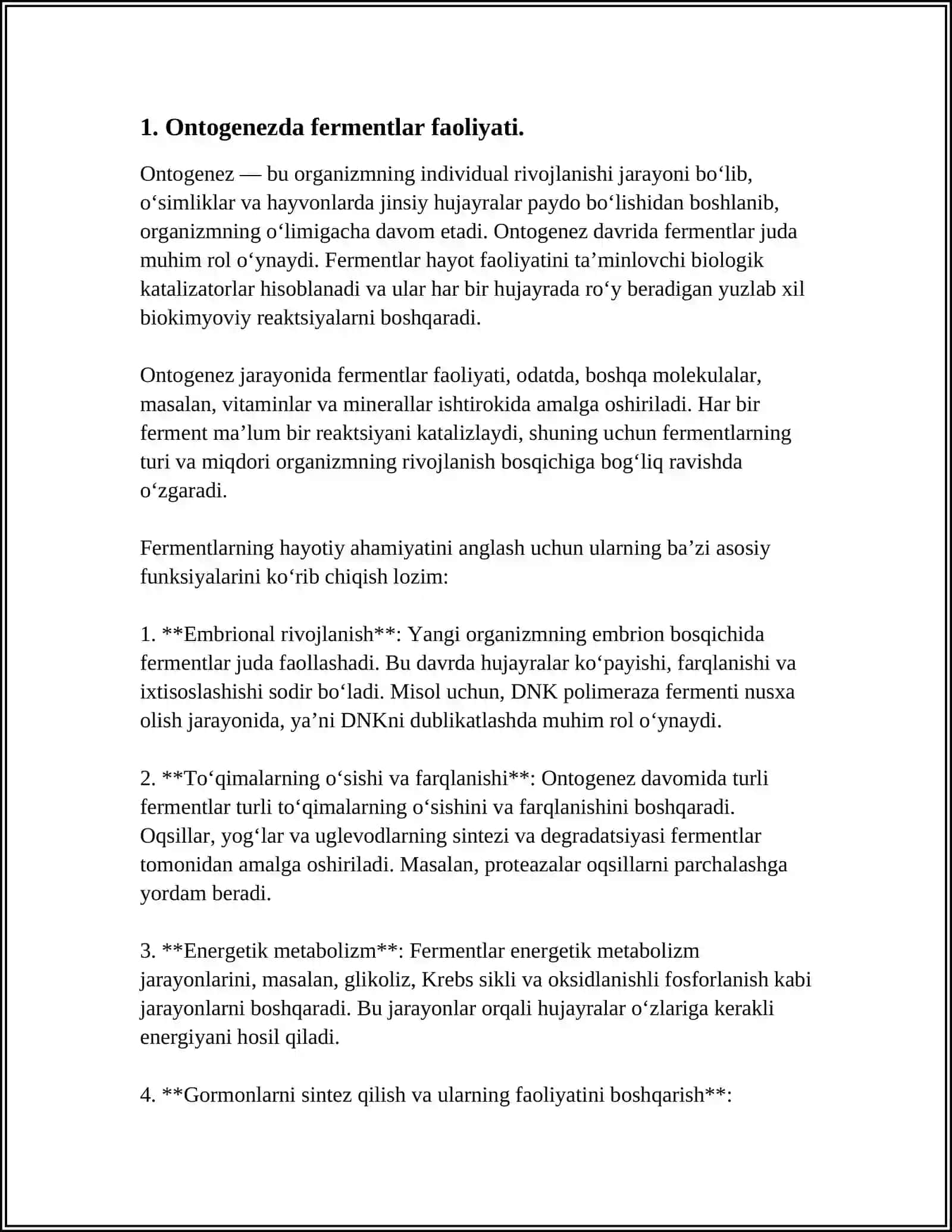 ONTOGENEZDA FERMENTLAR FAOLLIGINI BOSHQARILISHINING AHAMIYATI. NASLIY FERMENTOPATIYALAR 4