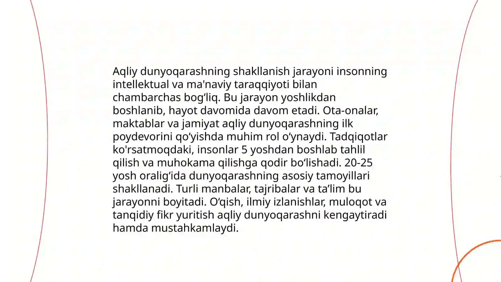 Dunyoqarashni shakllantirish. Aqliy dunyoqarash 4