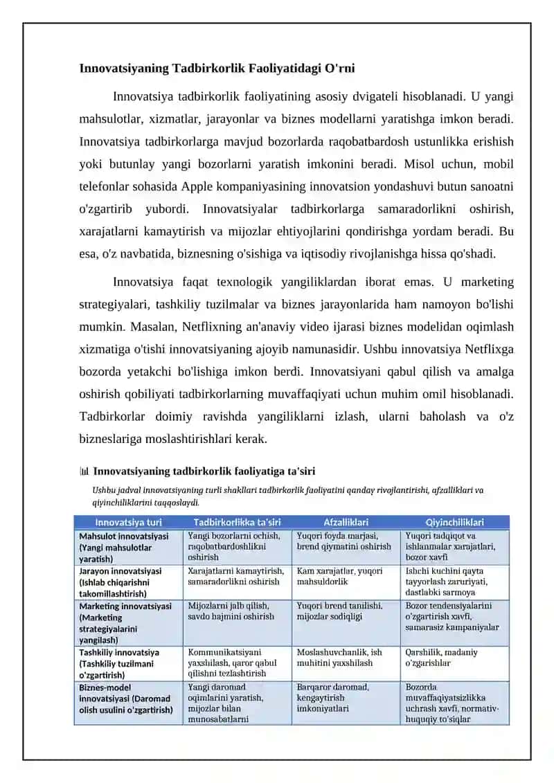 Tadbirkorlik faoliyatini rivojlantirishda innovatsiyalar roli 4