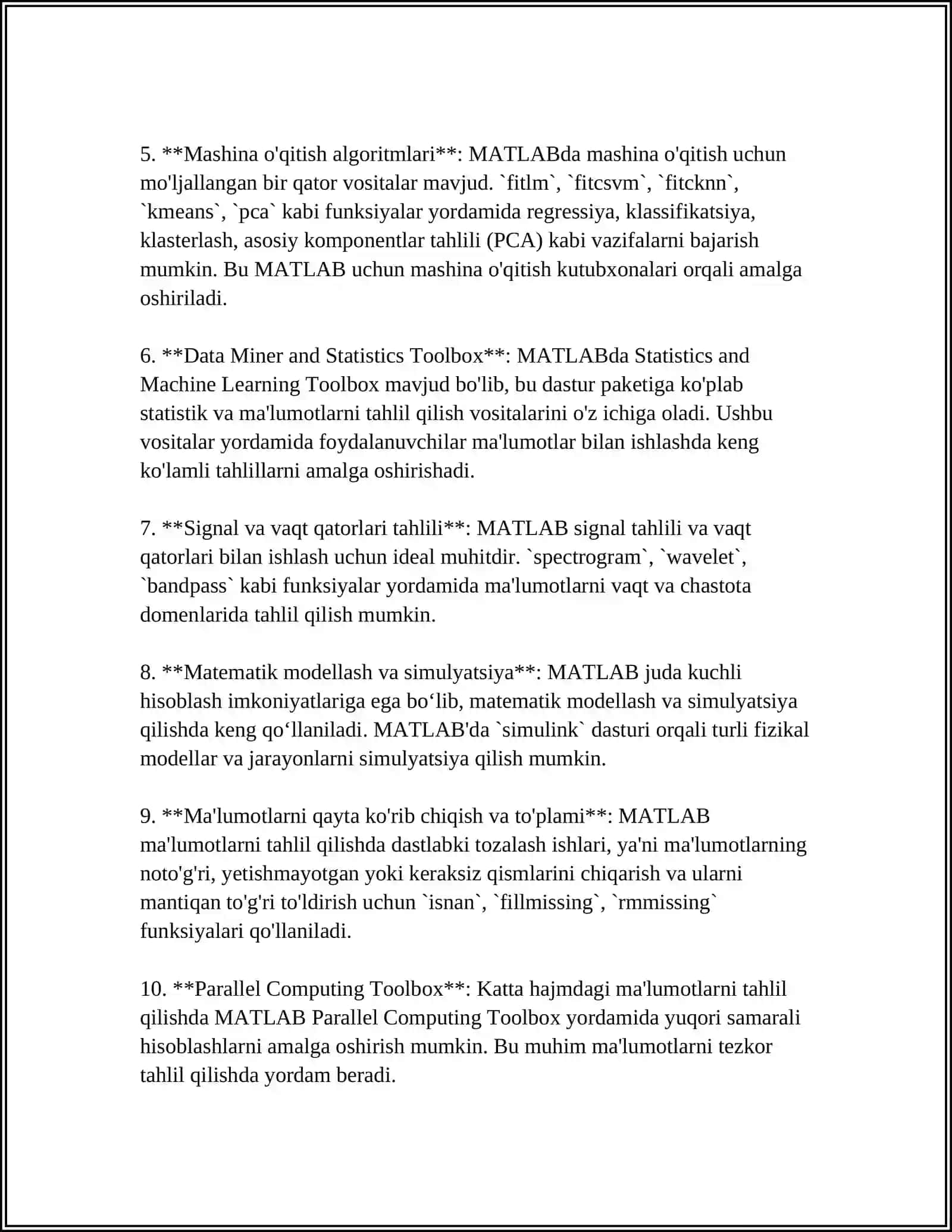 MATLAB dasturida ma'lumotlar tahlili 4