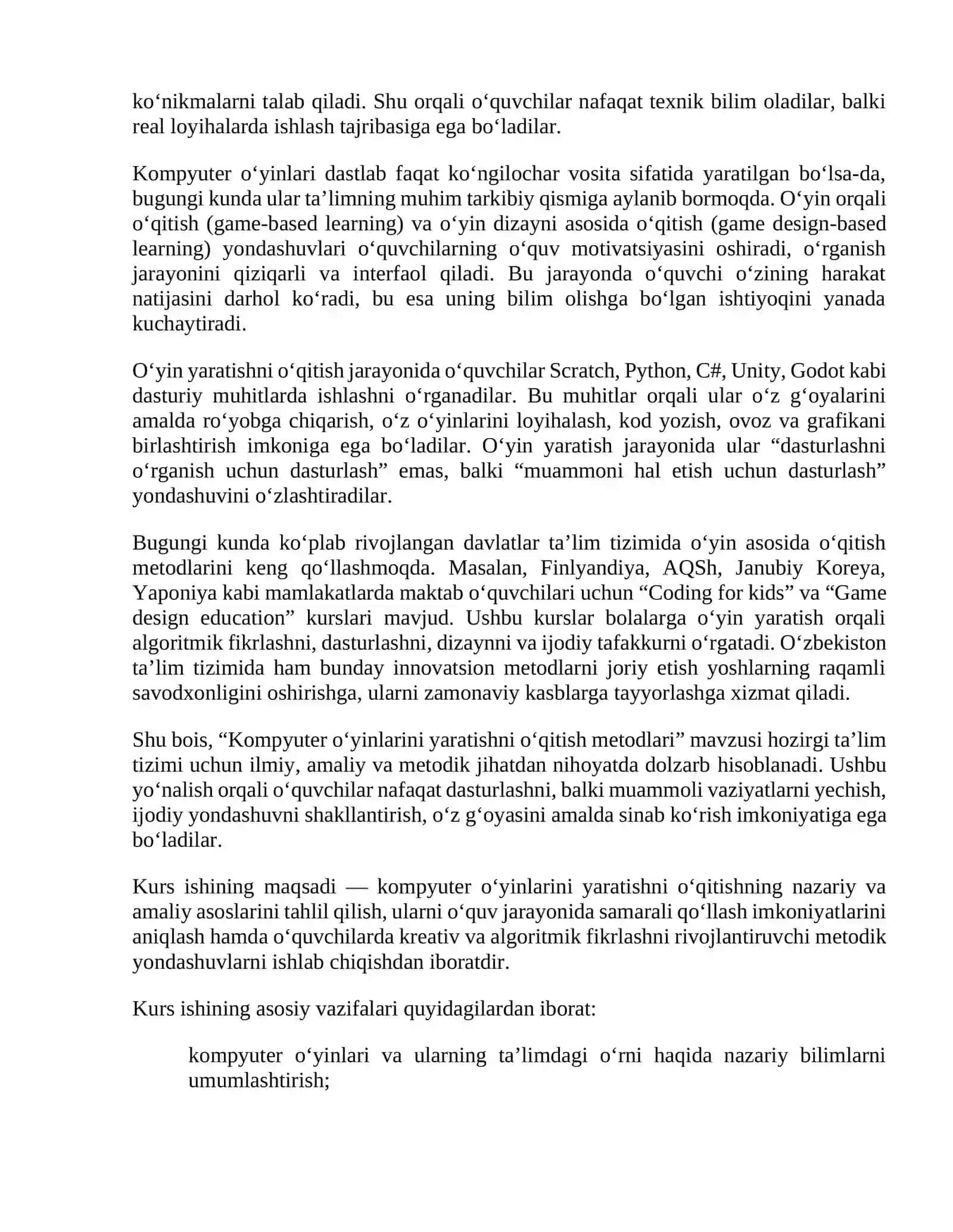 KOMPYUTER O’YINLARINI YARATISHNI O’QITISH METODLARI 4