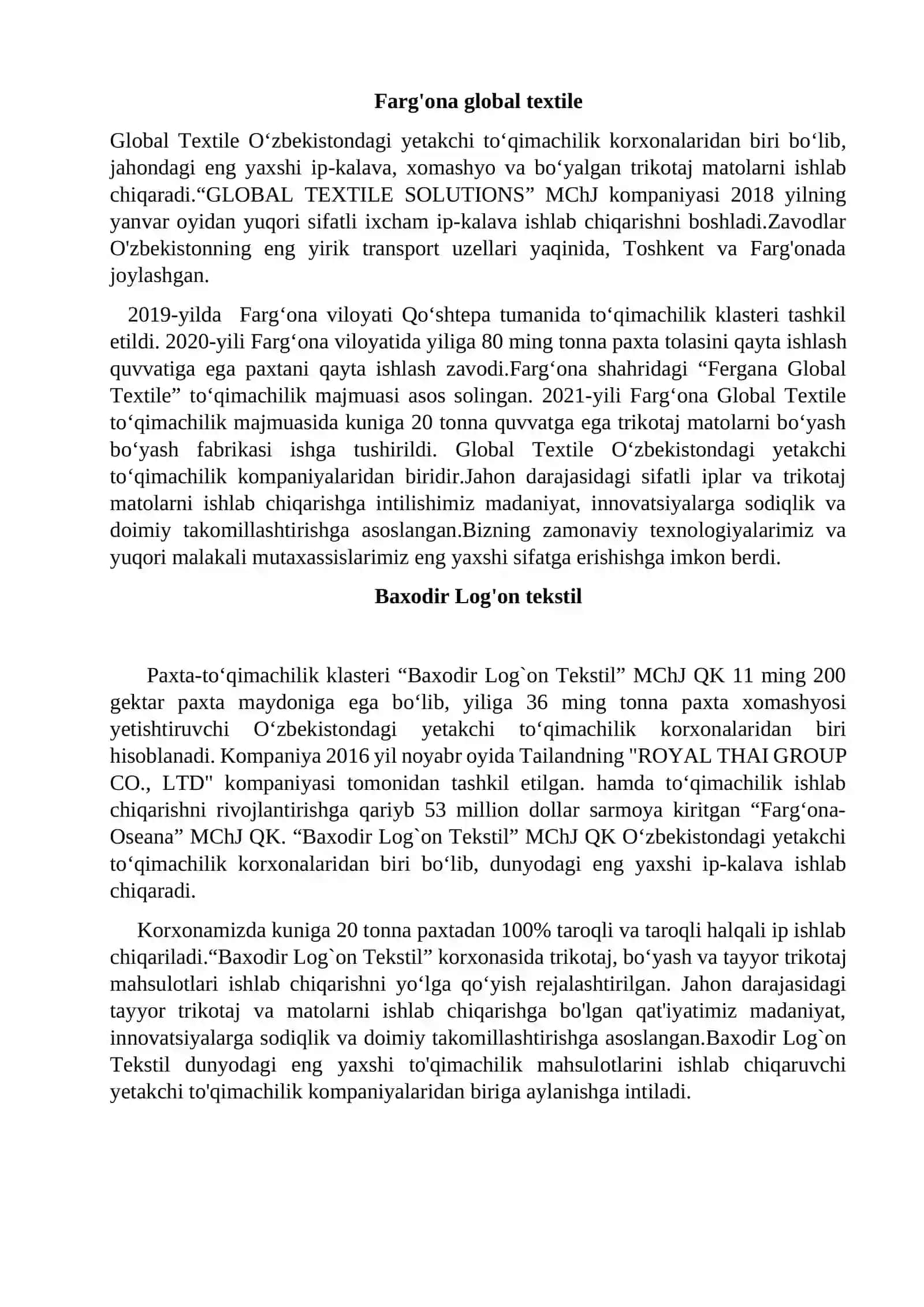 Farg’ona viloyati Farg’ona shaharni Voile assortimentdagi to’qima ishlab chiqarish korxonasini loyihalash 4