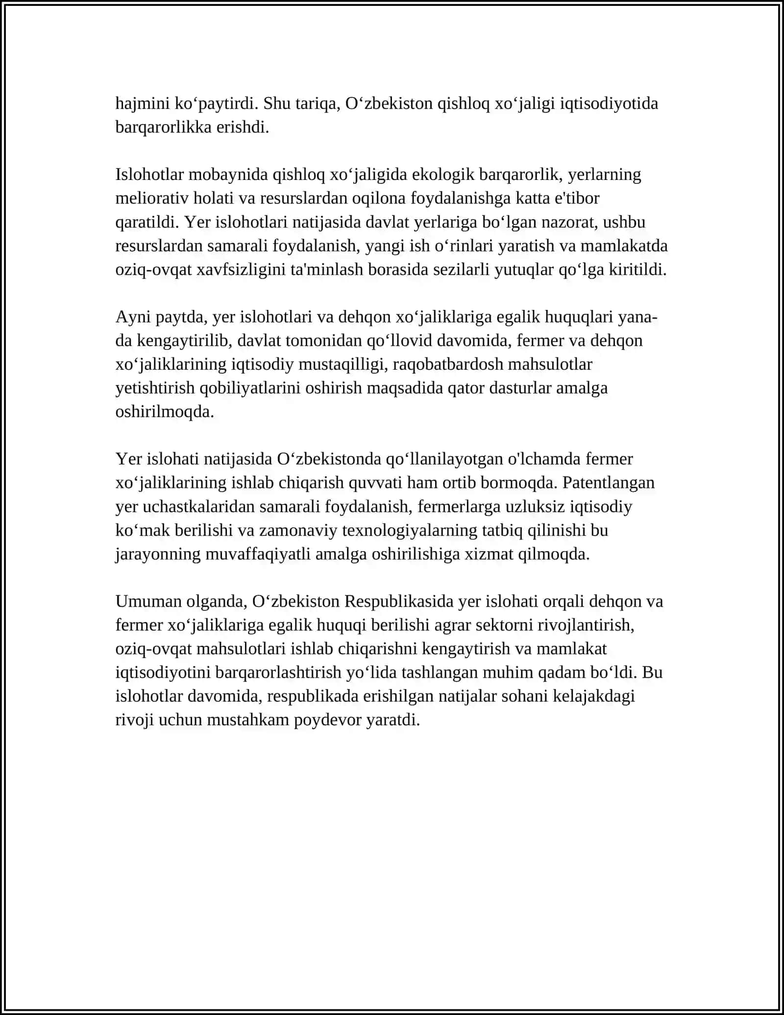 MUSTAQILLIK YILLARIDA QISHLOQ XOʻJALIGI VA SANOAT SOHASIDA OʻZGARISHLAR 4
