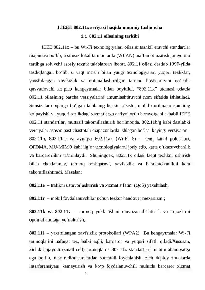 Kichik hujayrali tizimlar uchun ilg‘or MAC protokollari: IEEE 802.11x seriyasi 4