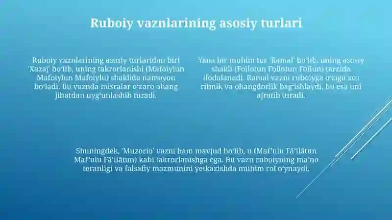Ruboiy vaznlari tahlili va Tuyuq janri tahlili 4
