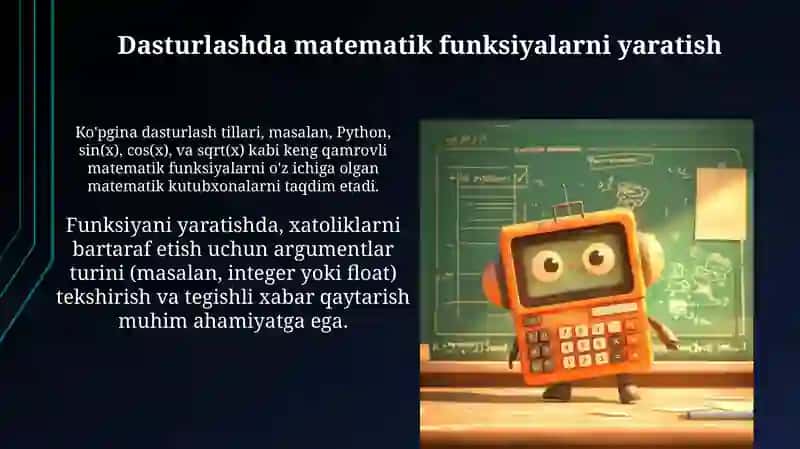 Dasturlashda matematik funksiyalar hosil qilish va ular ustida amallar 4