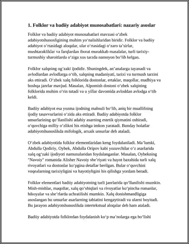FOLKLOR VA BADIIY ADABIYOT MUNOSABATLARI.FOLKLORIZM TUSHUNCHASI 4
