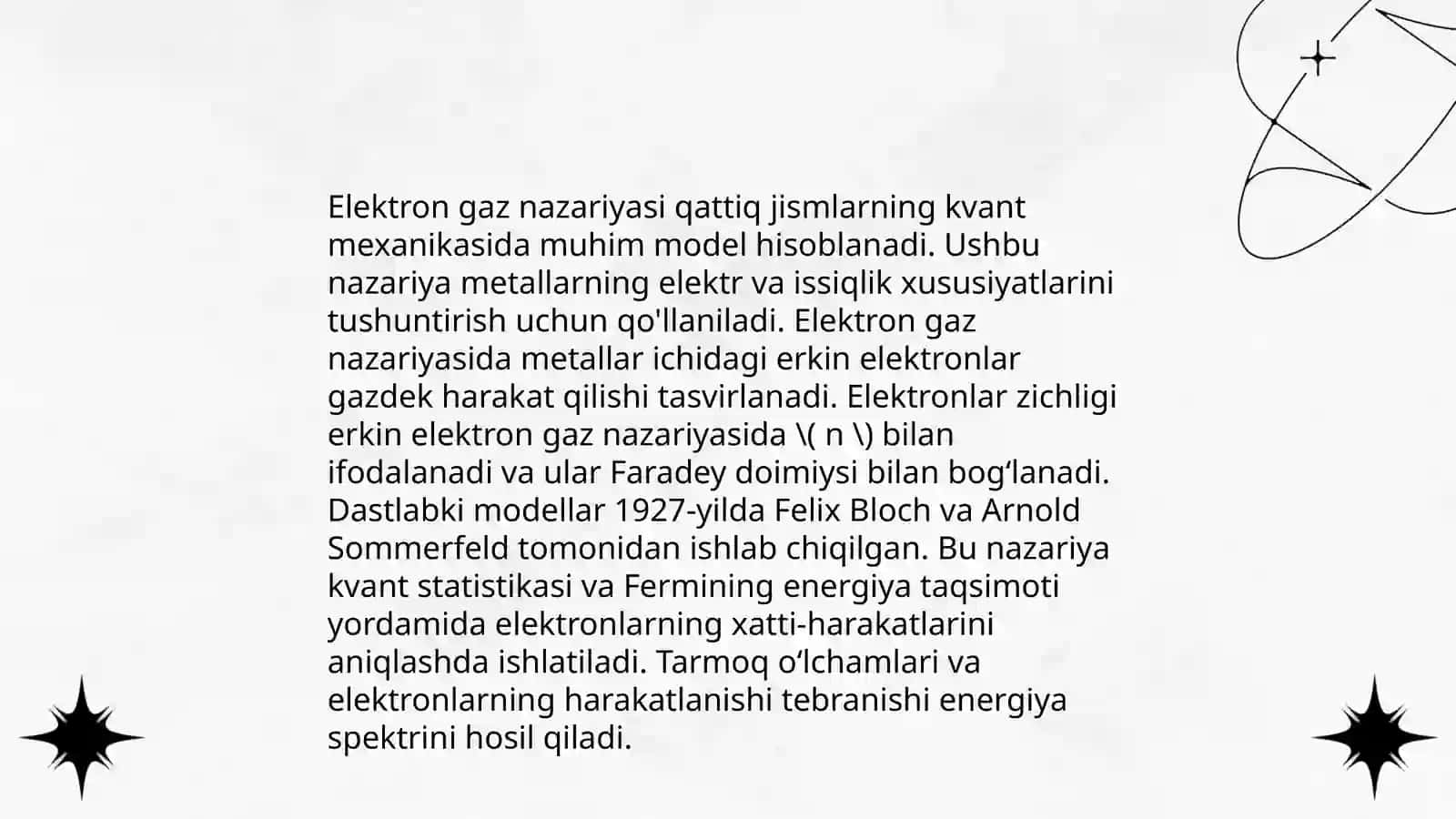 Past temperaturalarda metallardagi elektronli gaz 4