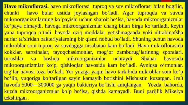 Mikroorganizmlar muxim guruhlarining atmosfera havosida tarqalishi 4
