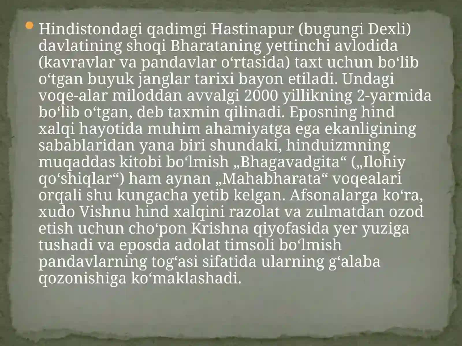 Qadimgi Hind dostonlari: Moxabxarata 4