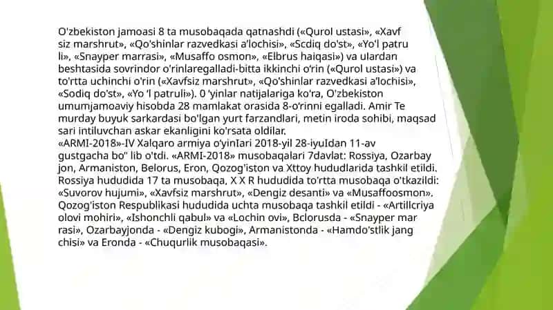 2017-2024 yillar O'zbekiston milliy armiyasining mustahkamlanishi va islohotlar 4