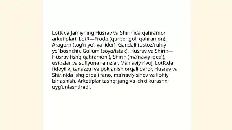 "Uzuklar hukmdori" va "Husrav va Shirin" asarlari tahlili 4