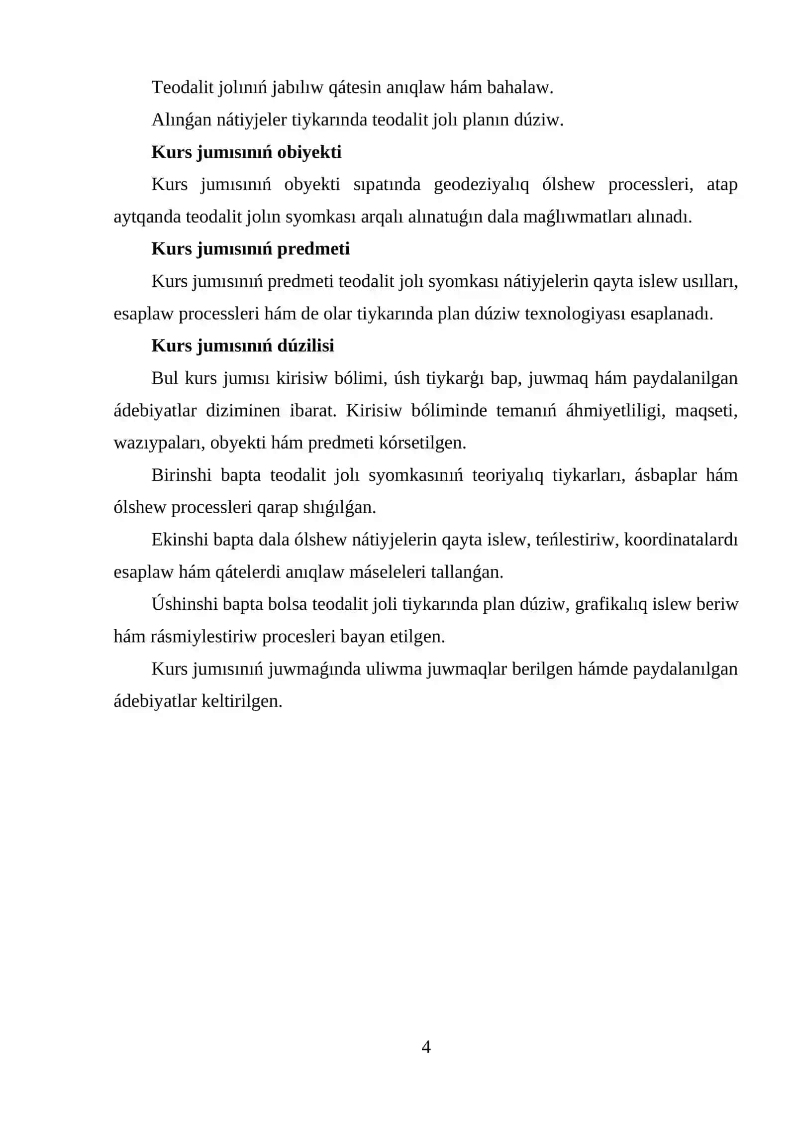 TEODALIT JOLÍ SYOMKASÍNÍŃ TEORIYALÍQ TIYKARLARÍ 4