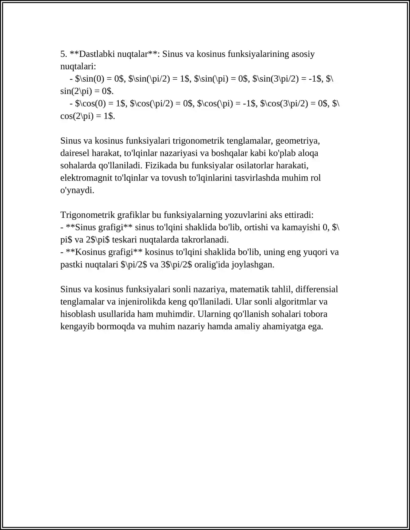 SINUS,COSUNIS FUNKSIYALARNI DARAJALI QATORGA YOZISH 4