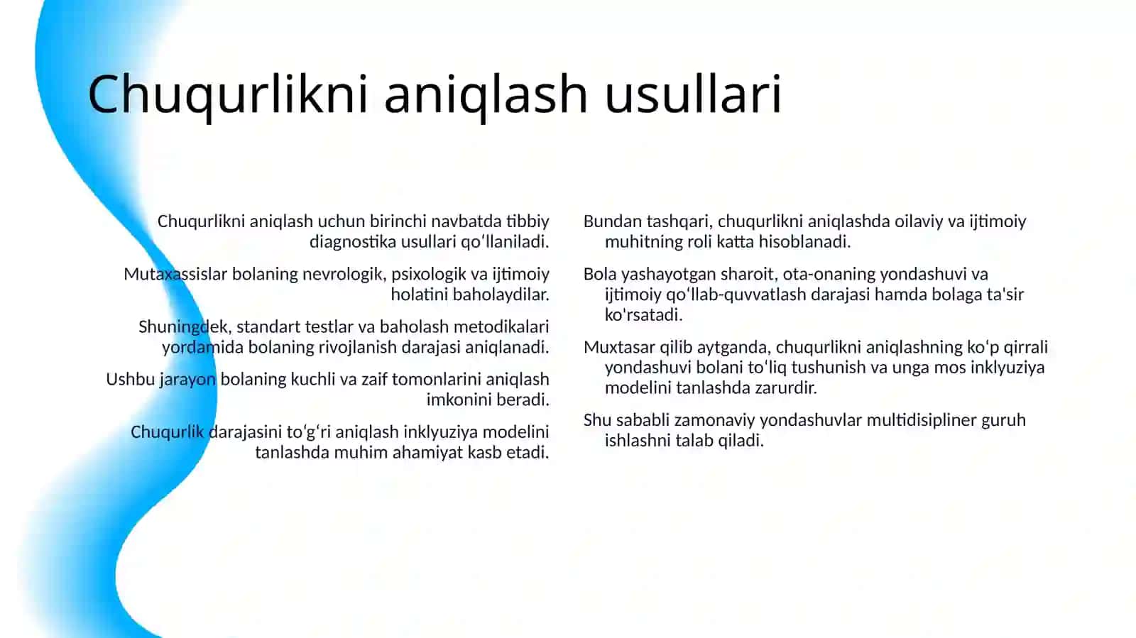 ALOHIDA YORDAMGA MUHTOJ BOLALARDAN RIVOJLANISHDAGI NUQSONNING CHUQURLIGI VA TUZILISHGA QARAB INKLYUZIYA MODELLARINI TANLASH 4