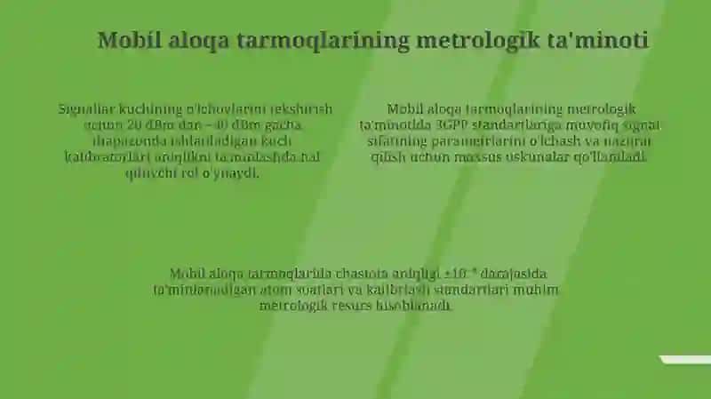 Telekommunikatsiyalarda qoʻllaniladigan oʻlchash vositalarining metrologik taʼminoti 4