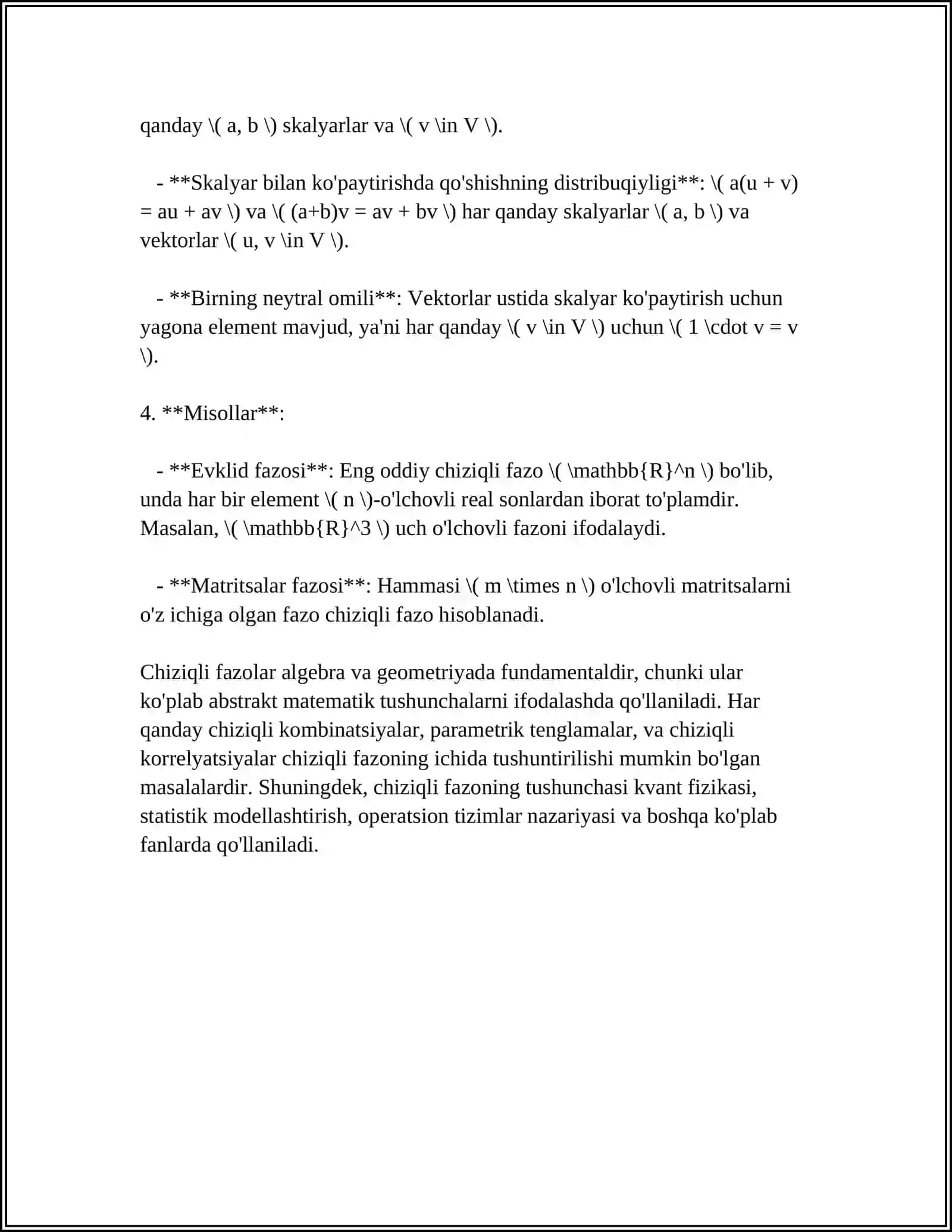 CHIZIQLI FAZONING TARIFI VA MISOLLAR 4