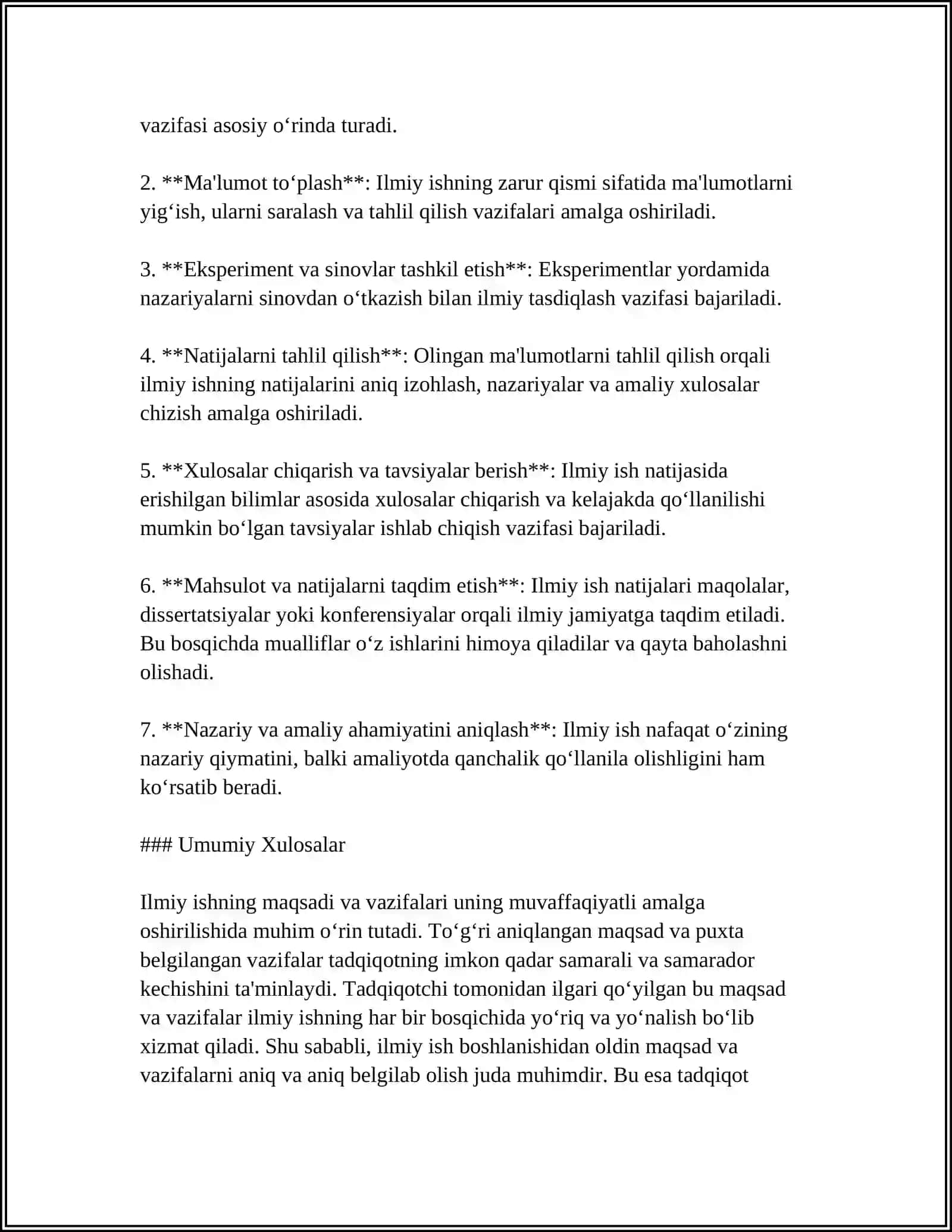 ILMIY ISHNI TARKIBI, YOZISH TARTIBI VA RASMIYLASHTIRISHGA QO'YILADIGAN TALABLAR 4