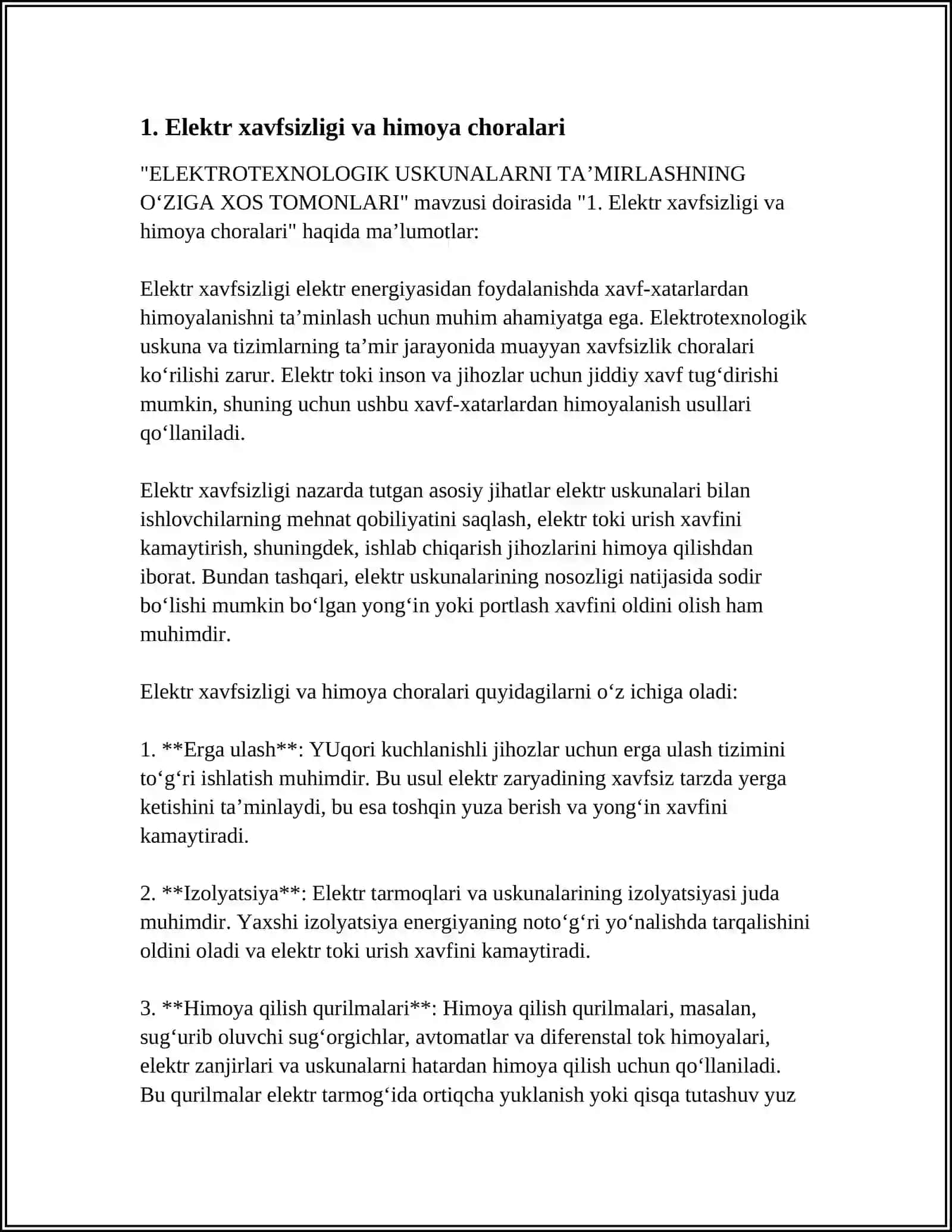 ELEKTROTEXNOLOGIK USKUNALARNI TAʼMIRLASHNING OʻZIGA XOS TOMONLARI 4