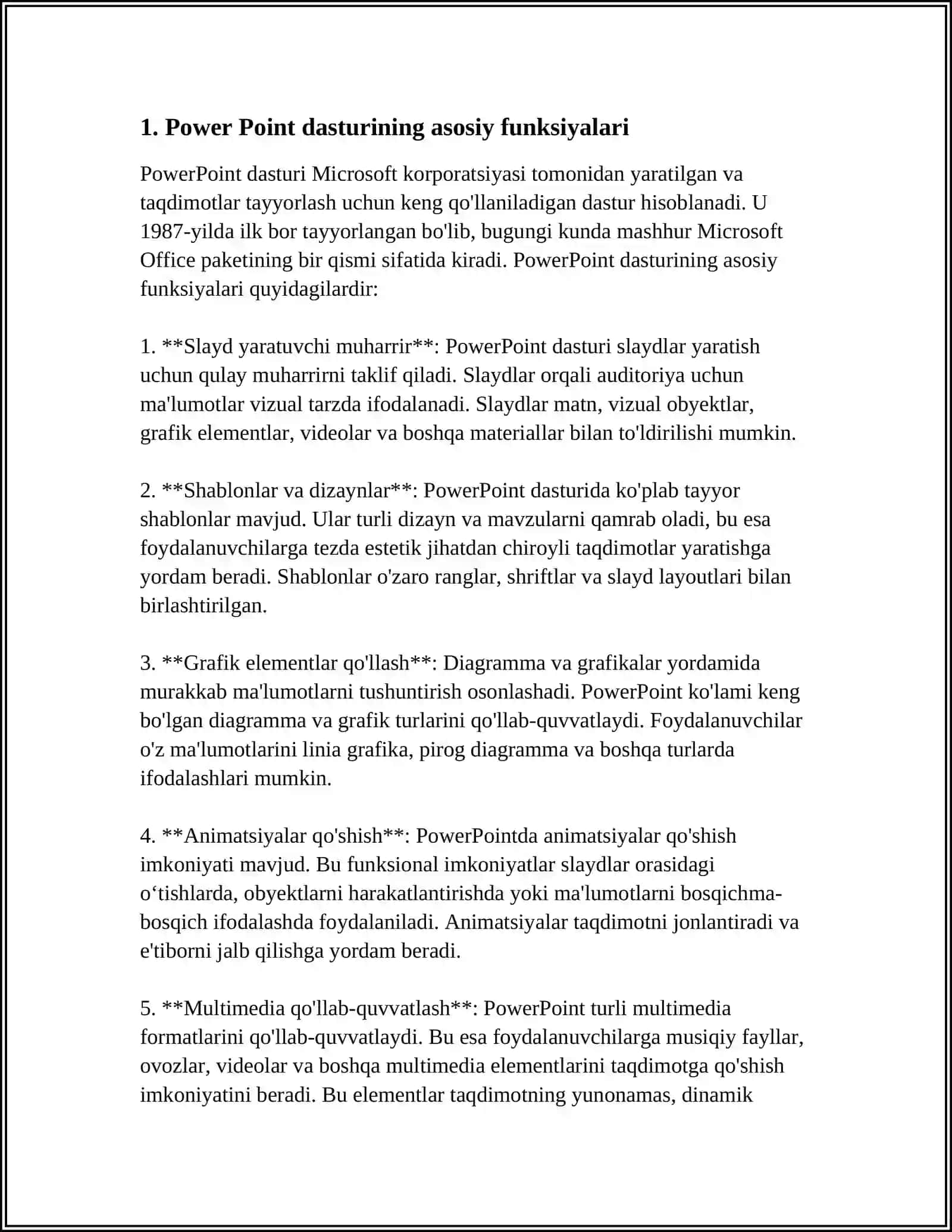 TAQDIMOTLAR YARATISH TEXNALOGIYASI: POWER POINT, CANVA.COM, PREZZI.COM VA GOOGLE DOCSDAGI PREZENTATSIYA TAYYORLAR DASTURIDAN FOYDALANISH 4