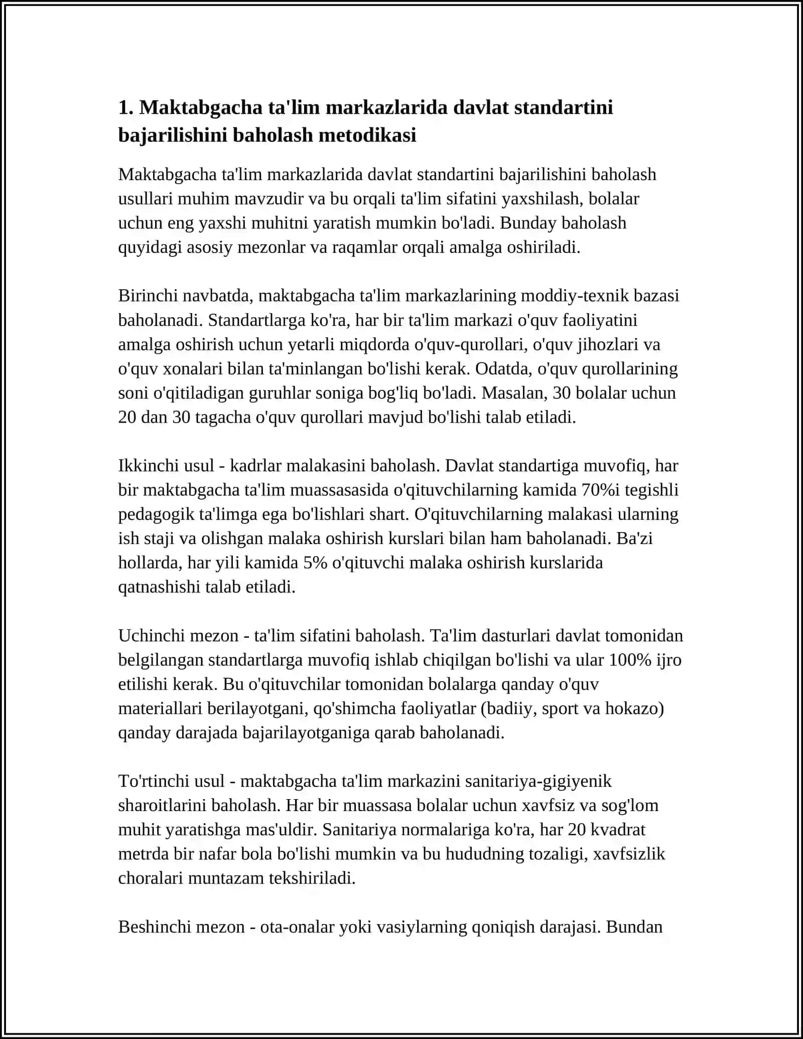MAKTABGACHA TALIMDA MARKAZLAR FAOLIYATI VA USLIBIYATI FANI DOIRASIDA MAKTABGACHA TALIM VA TARBIYANING DAVLAT STANDARTINI BAJARILISHINI TAMIRLASH 4