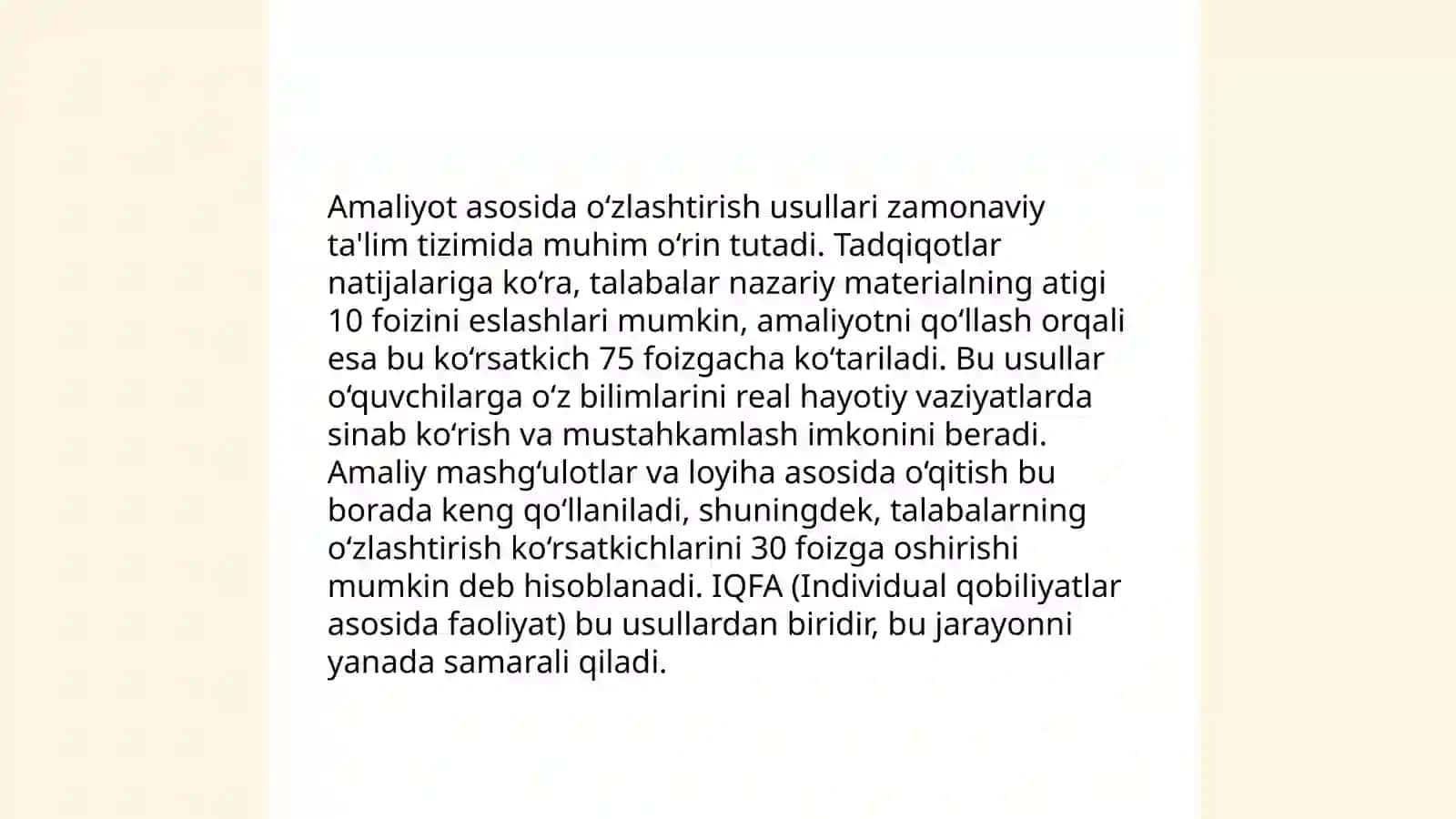 Faoliyatning o'zlashtirilishi va malakalarni egallash 4