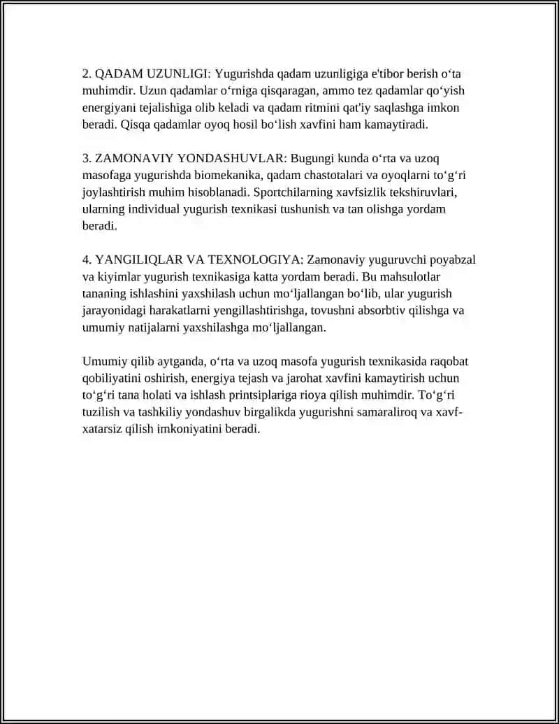 O'RTA VA UZOQ MASOFAGA YUGURISH TEXNIKASI ASOSLARI 4
