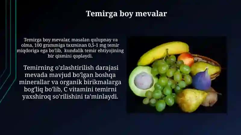 Ayrim mineral moddalarning mevalarda uchrashi 4