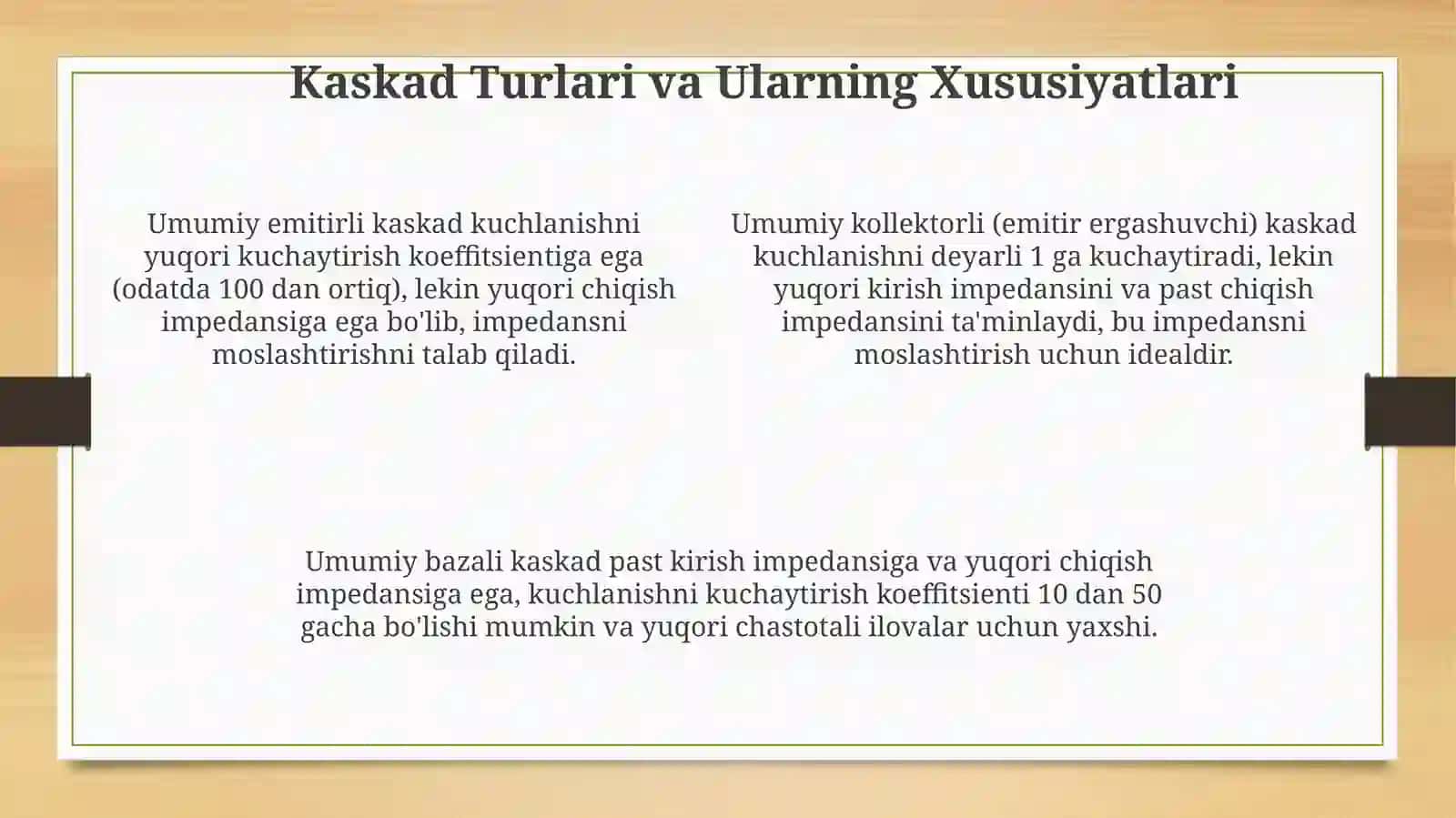 AnalogIMSlarning chiqish kaskadlari va ularning asosiy xususiyatlari 4