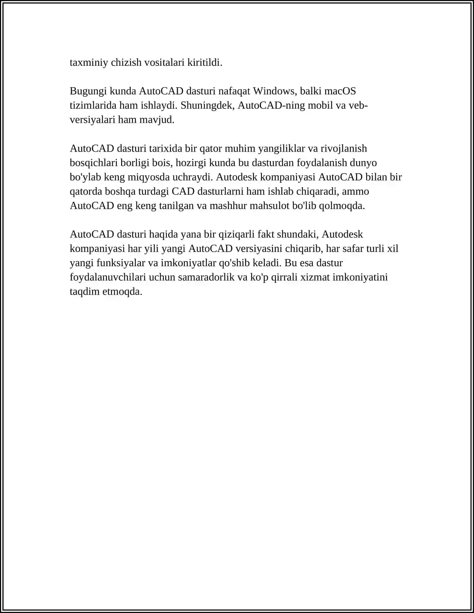 AUTOCAD DASTURI HAQIDA ENG KERAKLI MA'LUMOTLAR 4