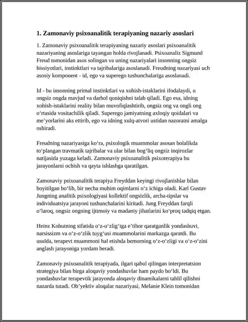 ZAMONAVIY PSIXOANALITIK PSIXOTERAPIYA USULLARI VA TAMOYILLARI 4