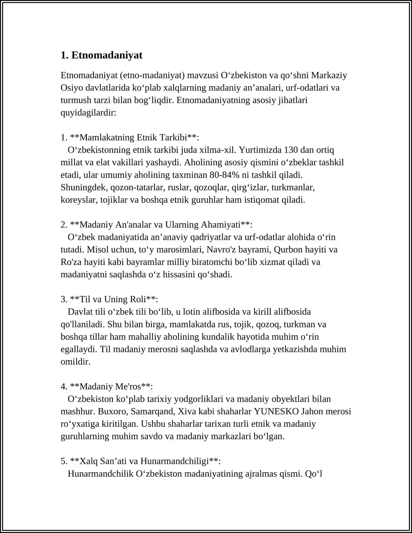 ETNОMАDАNIYATDА DINNING ORNI” MAVZUIDA 2.”YOZUV ХАLQ MАDАNIYATINING ENG YUKSАK NАMUNАSI” MAVZUSINI 3.”ETNOMADANIYAT-NING SHAKLANISHIDA XALQ OYINLARINING ORNI” MAVZUIDA 4