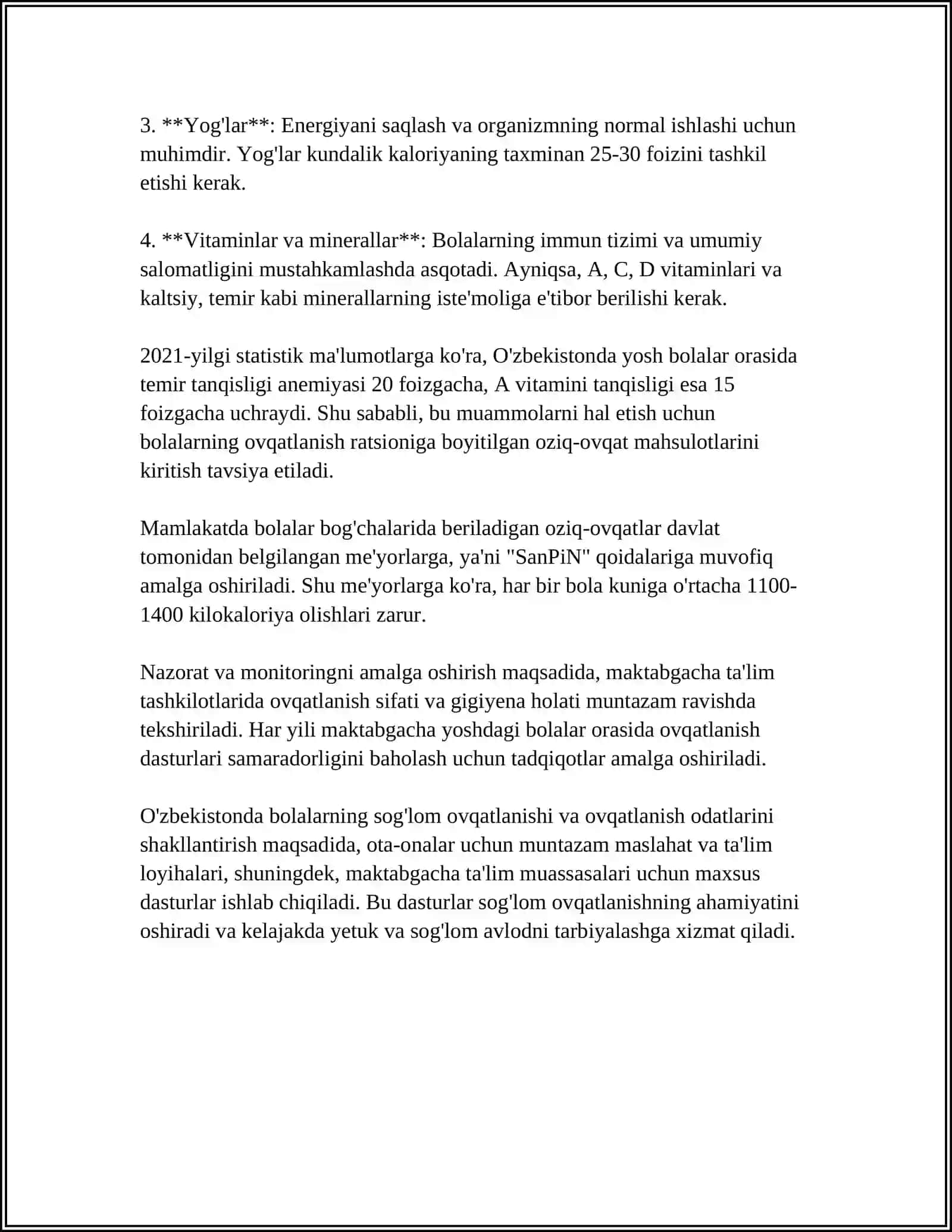 MAKTABGACHA TARBIYA YOSHIDAGI BOLALARNI OVQATLANISHINI GIGIYENIK BAHOLASH 4