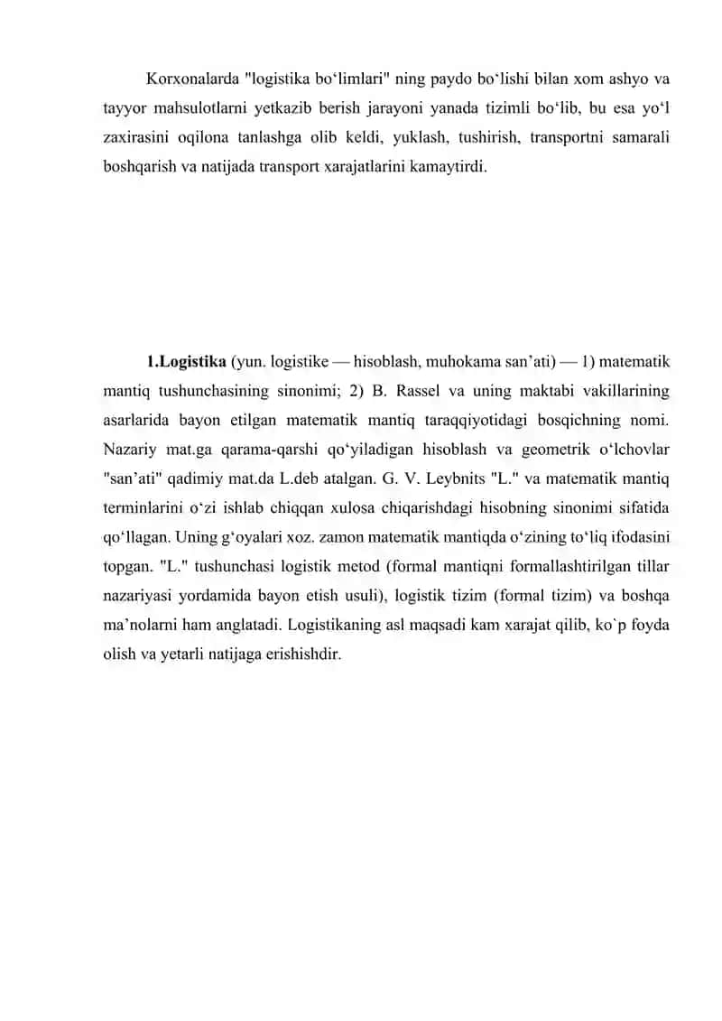 KURS ISHI::: Mavzu: “TRANSPORT LOGISTIKASI:MAHALLIY KOMPANIYALARINING AFZALLIKLARI VA KAMCHILIKLARI” 4