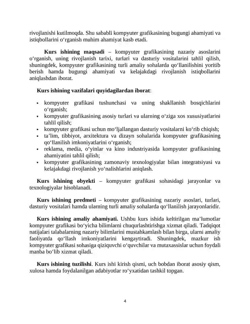 KOMPYUTER GRAFIKASINING ROLI VA UNING AMALIY SOHALARDA QO‘LLANILISHI MAVZUSI 4