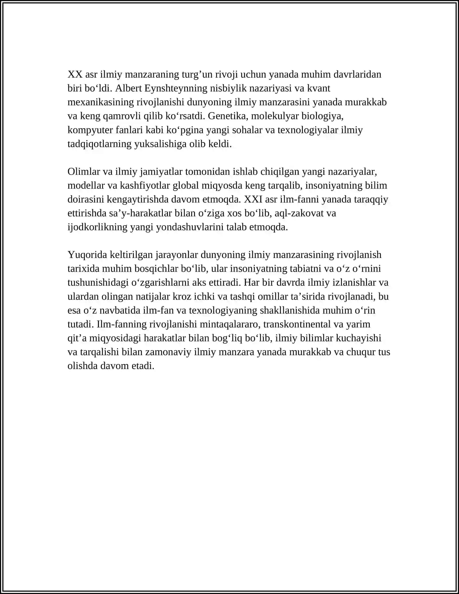 DUNYONING ILMIY MANZARASI VA UNING EVOLYUTSIYASI REFERAT 4