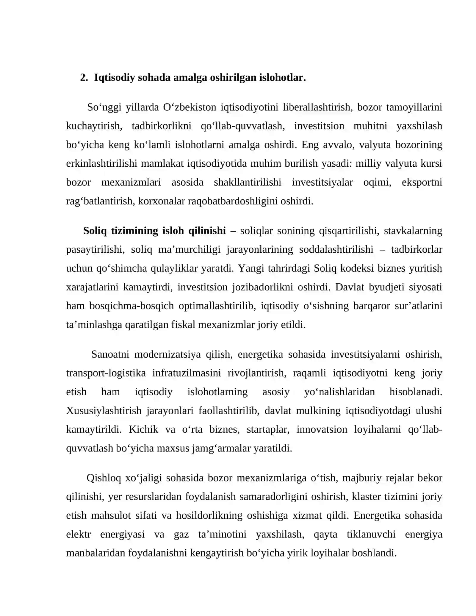 Istiqbol yillarida amalga oshirilgan islohotlar (siyosiy, iqtisodiy va ijtimoiy sohalarda) 4