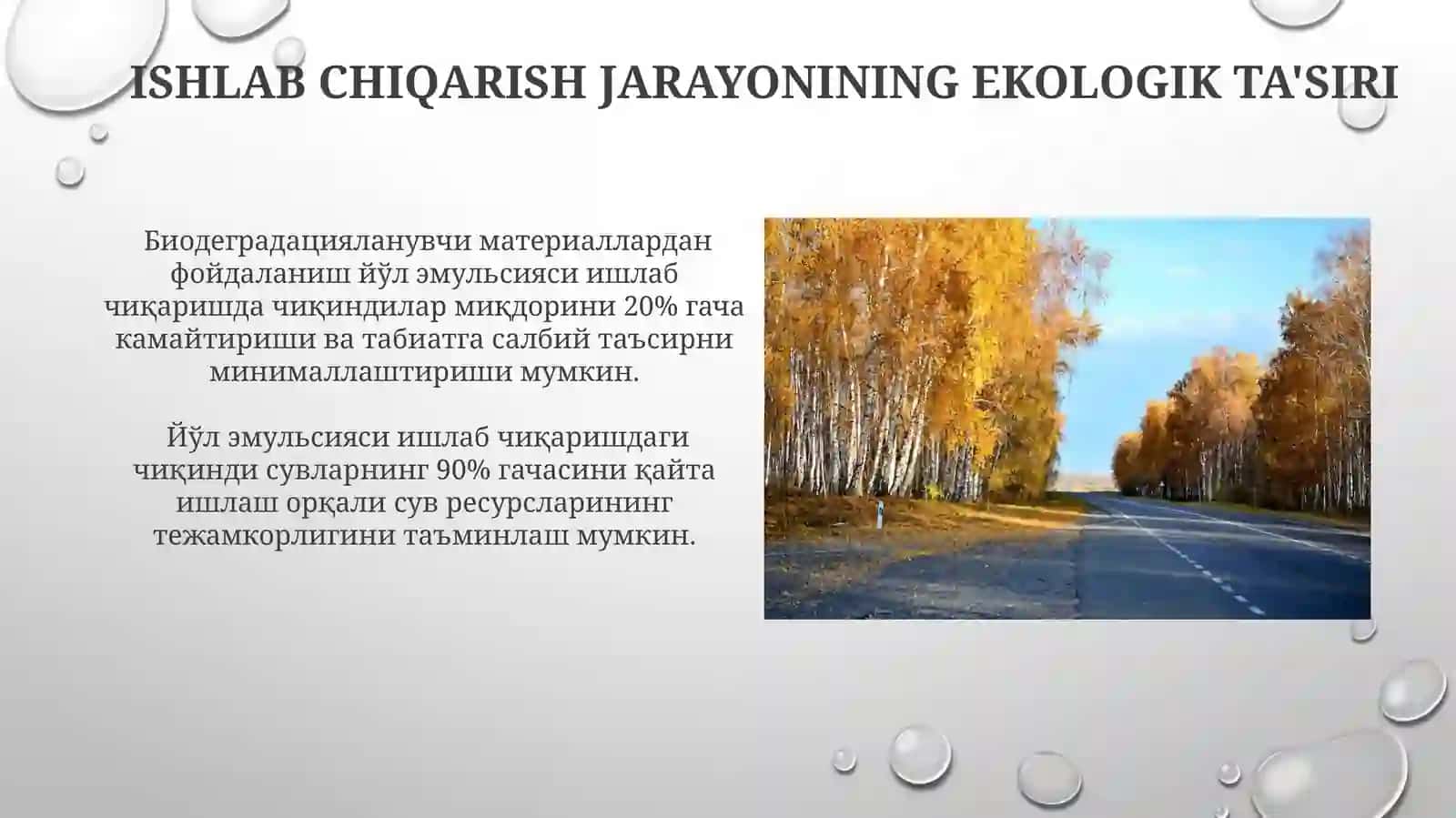 Yoʻl emulsiyalarini ishlab chiqarishning ekologik taʼminoti 4