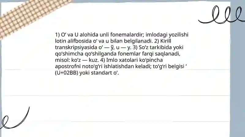 Oʻ va U unli fonemalarining imlo va talaffuzi 4