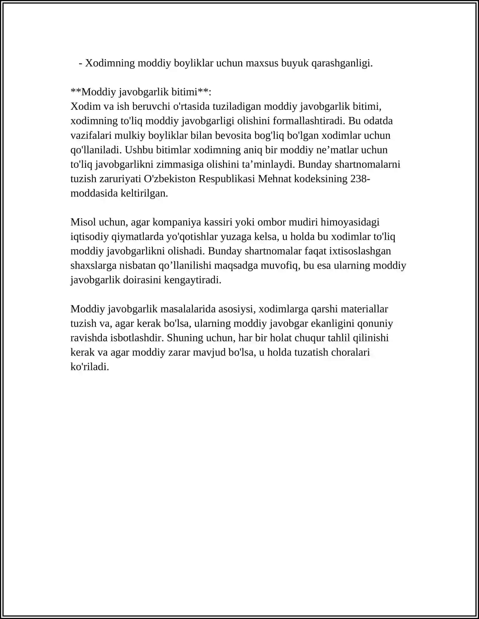 XODIMNING MODDIY JAVOBGARLIGI VA UNING O'ZIGA XOS XUSUSIYATLARI 4