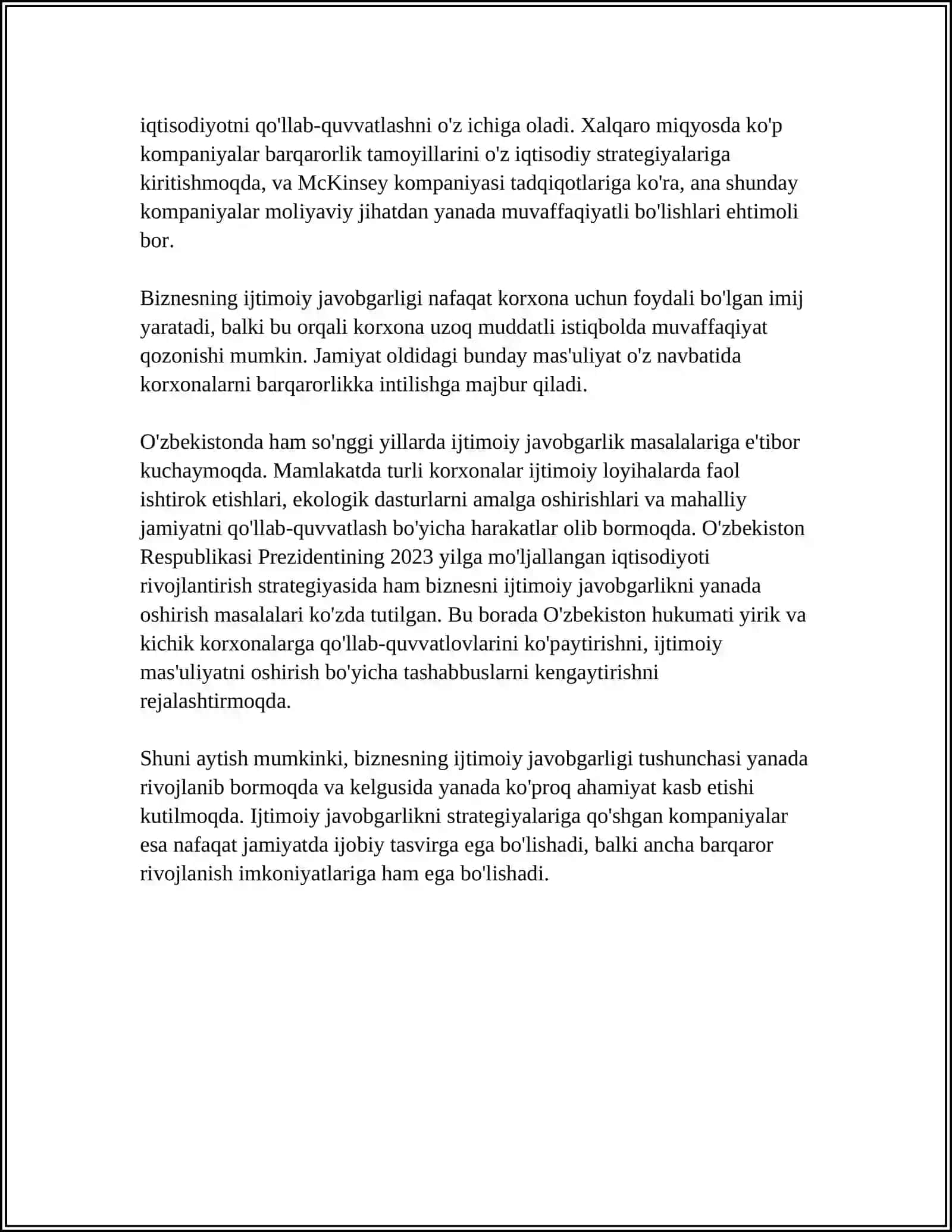 BIZNESNING IJTIMOIY JAVOBGARLIGI VA ZIDDIYATLI SABABLARI 4