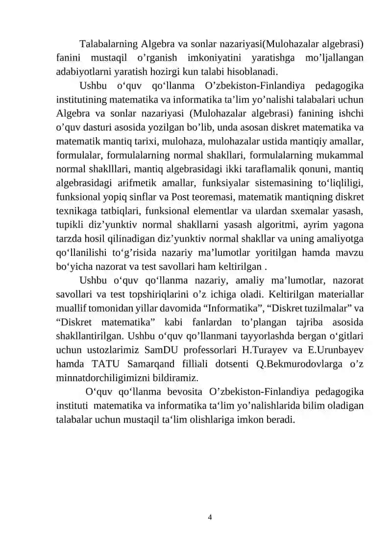 Algebra va sonlar nazariyasi (Mulohazalar algebrasi) 4