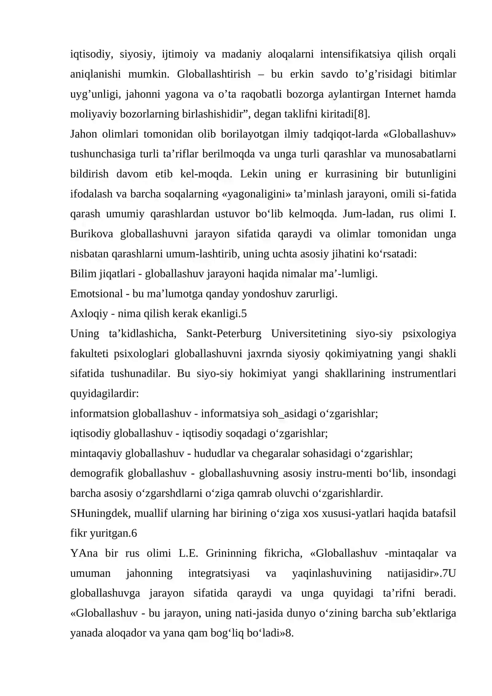 Globallashuv tushunchasi, mohiyati, jamiyat hayotida namoyon bo‘lish xususiyatlari 4