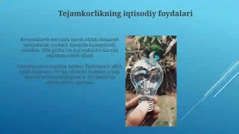 Elektrenergiyasi isrofini kamaytirish va undan samarali foydalanish 4