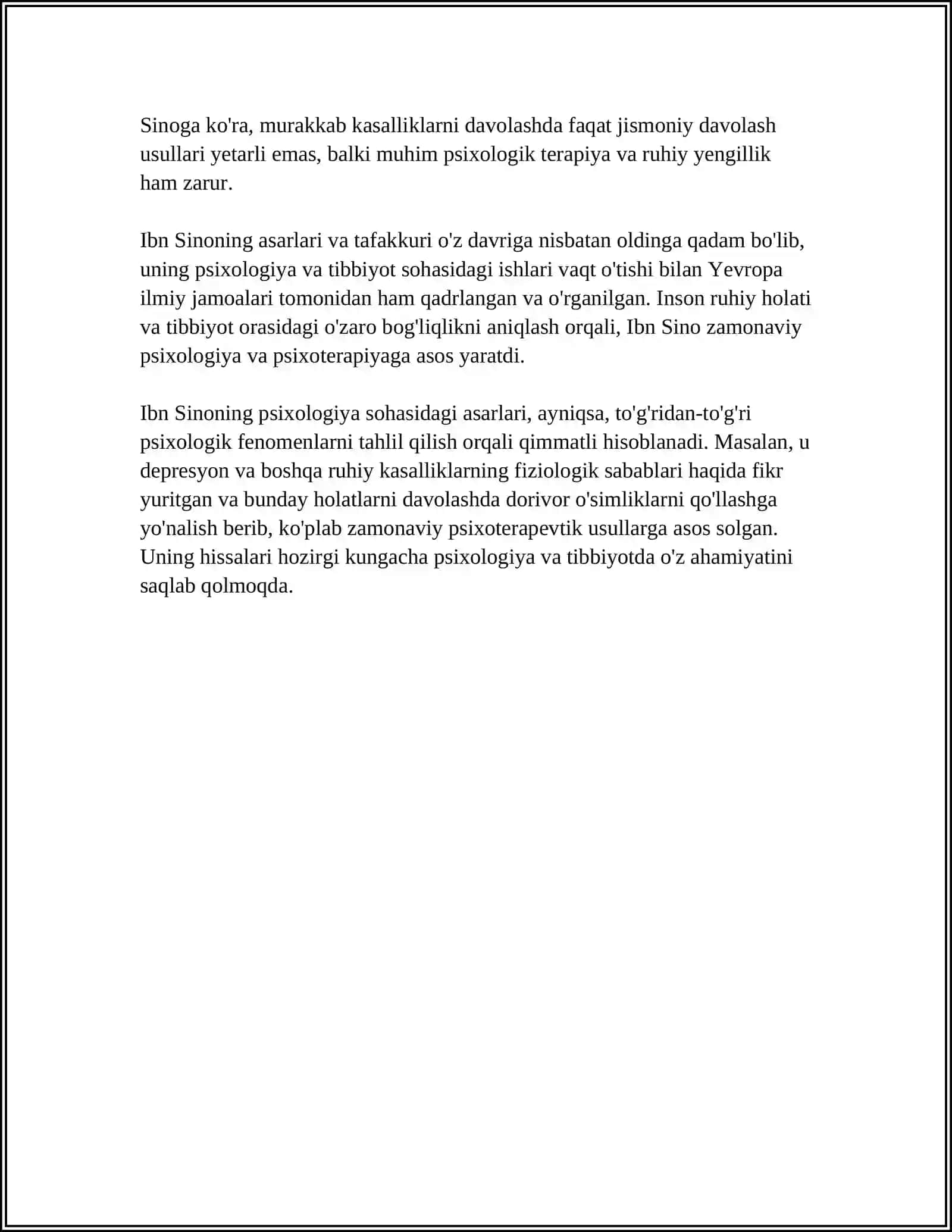 ABU ALI IBN SINONI PSIXOLOGIYA MASALALARINI YORITISHGA QOʻSHGAN HISSASI 4