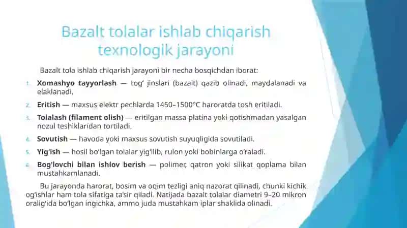 Bazalttolalar va kompozitlar ishlab chiqarish texnologiyasi 4
