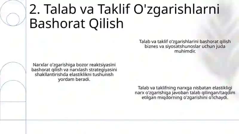 Talab va taklif elastikligi ko'rsatkichlarining bozor holati tahlilidagi o'rni 4
