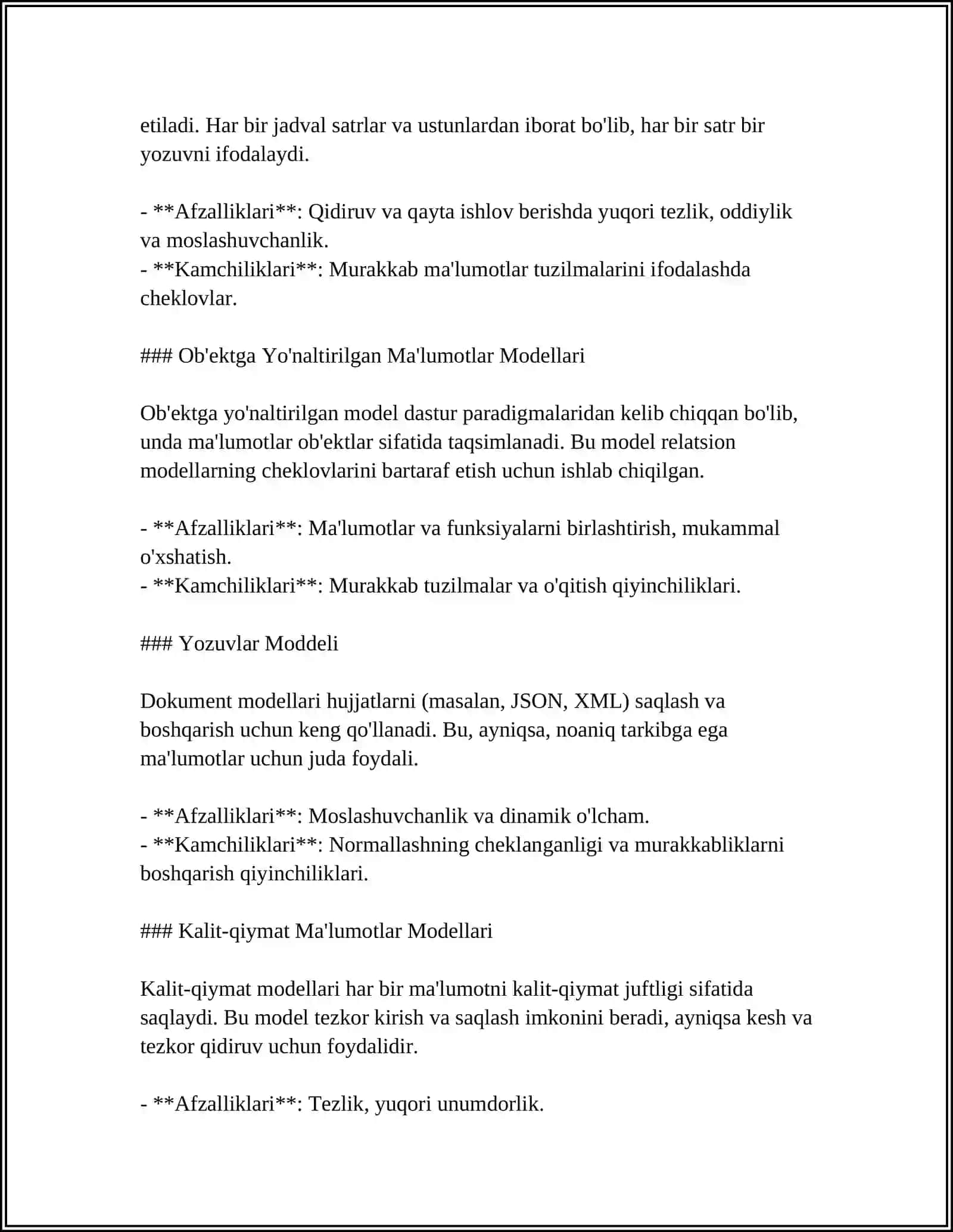 TURLI RELATSION MODELLARNING TUZILISHINI VA ISHLATILISHINI TAHLIL QILISH 4
