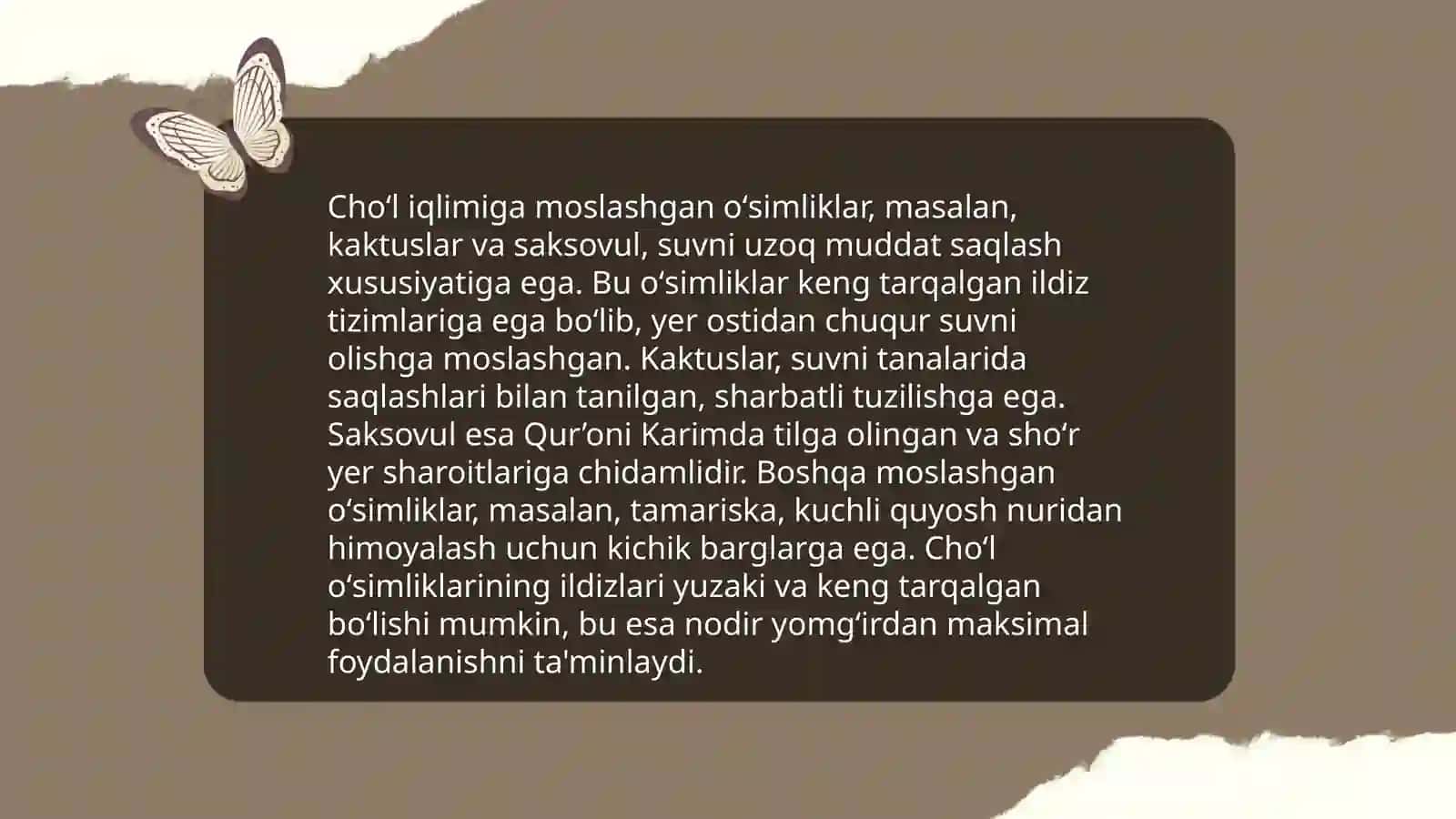 Oʻzbekistonning togʻ, choʻl, dashtlarida oʻsadigan oʻsimliklari 4